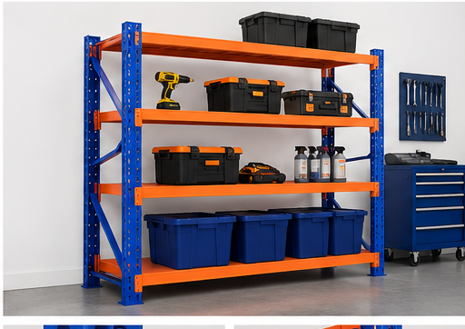 Étagère métallique robuste – Qualité commerciale BLEU/ORANGE